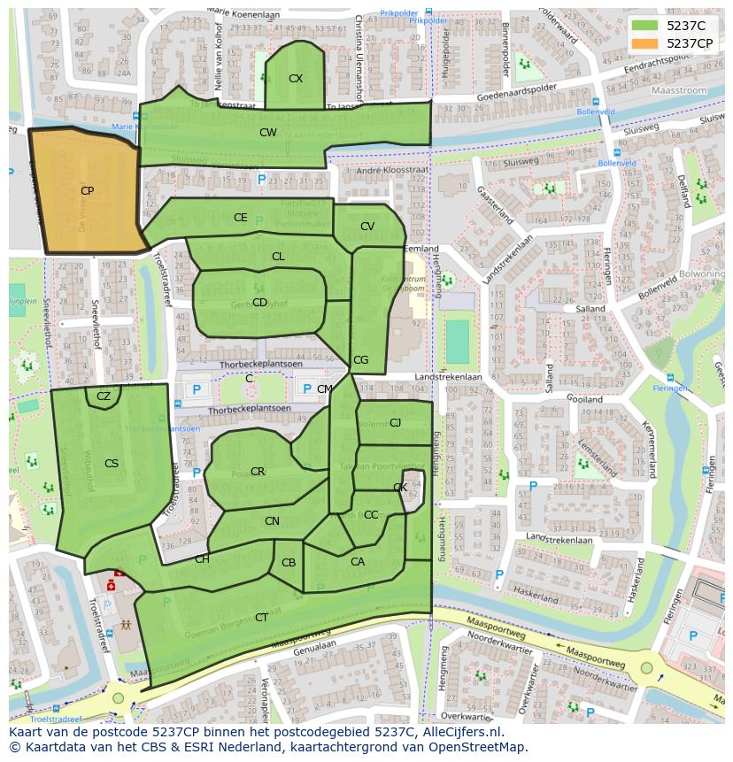 Afbeelding van het postcodegebied 5237 CP op de kaart.
