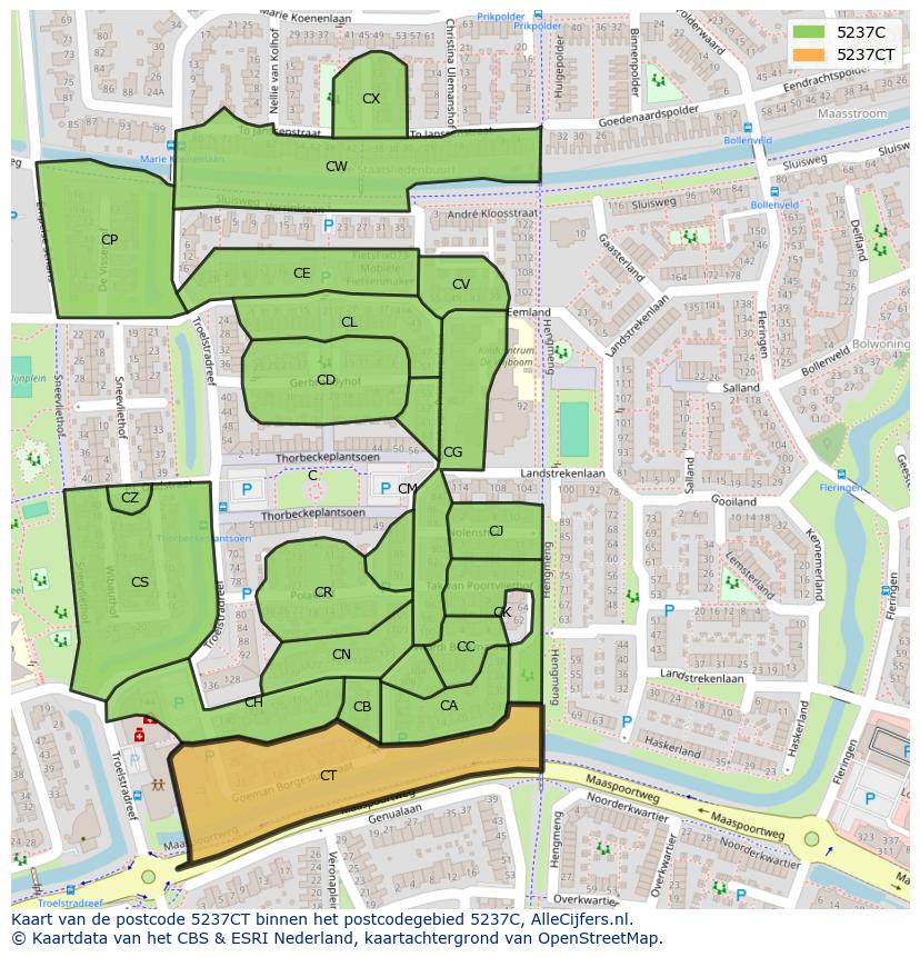 Afbeelding van het postcodegebied 5237 CT op de kaart.