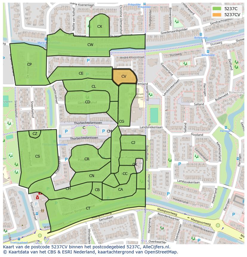 Afbeelding van het postcodegebied 5237 CV op de kaart.