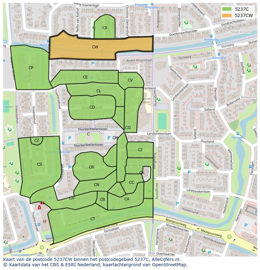 Afbeelding van het postcodegebied 5237 CW op de kaart.