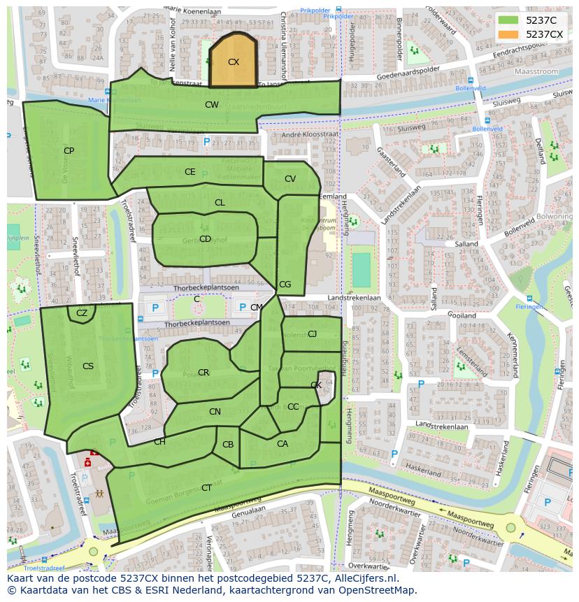 Afbeelding van het postcodegebied 5237 CX op de kaart.