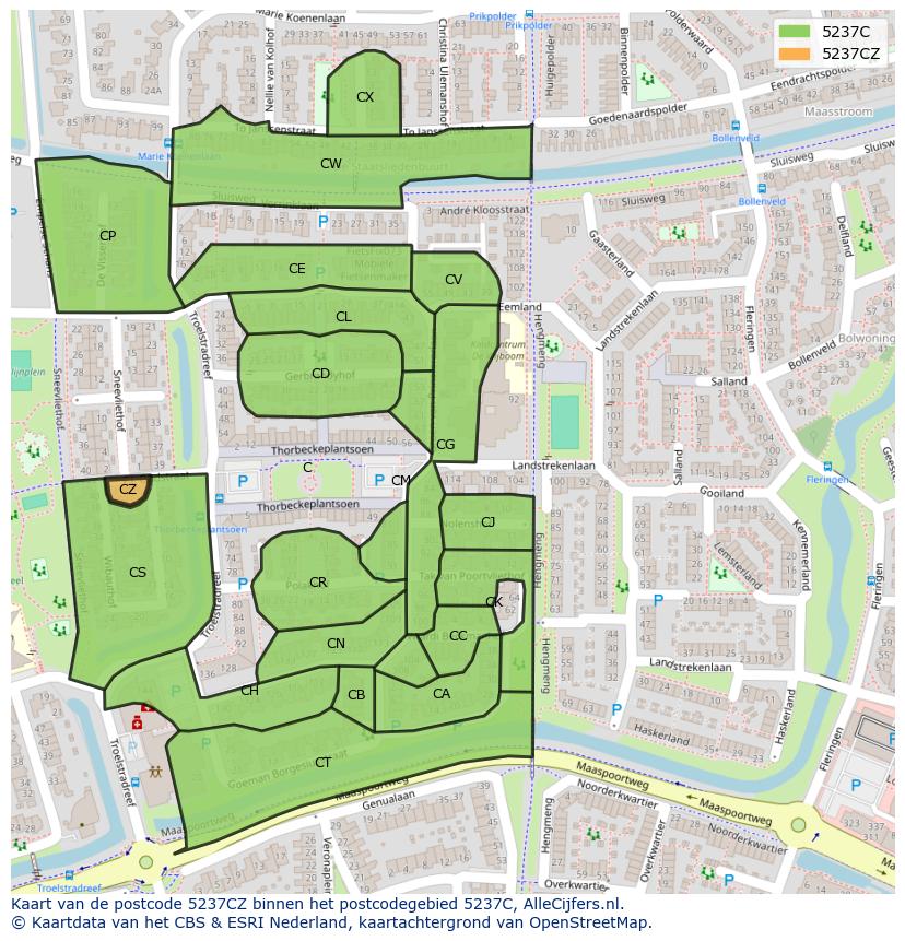 Afbeelding van het postcodegebied 5237 CZ op de kaart.