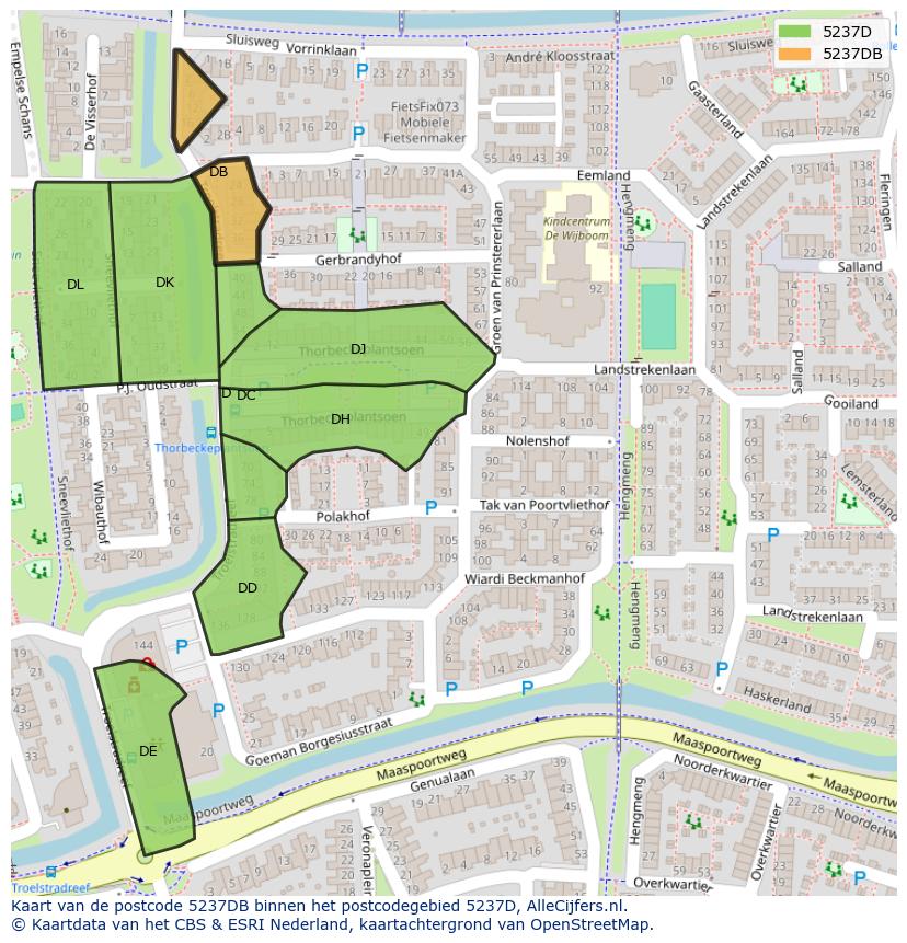 Afbeelding van het postcodegebied 5237 DB op de kaart.