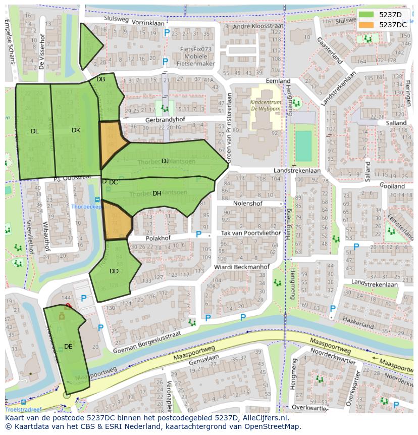 Afbeelding van het postcodegebied 5237 DC op de kaart.