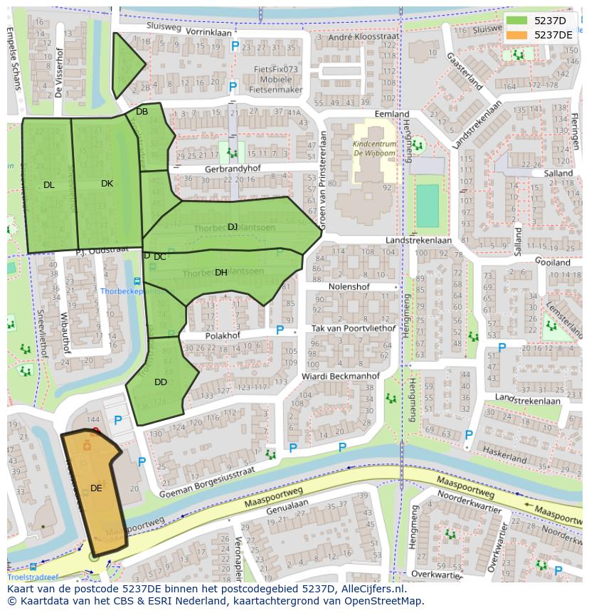 Afbeelding van het postcodegebied 5237 DE op de kaart.