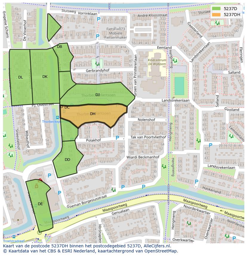 Afbeelding van het postcodegebied 5237 DH op de kaart.