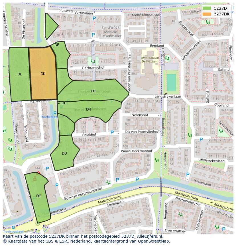 Afbeelding van het postcodegebied 5237 DK op de kaart.