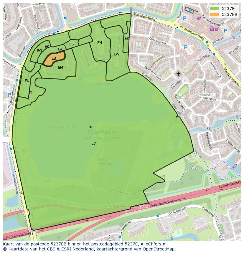 Afbeelding van het postcodegebied 5237 EB op de kaart.