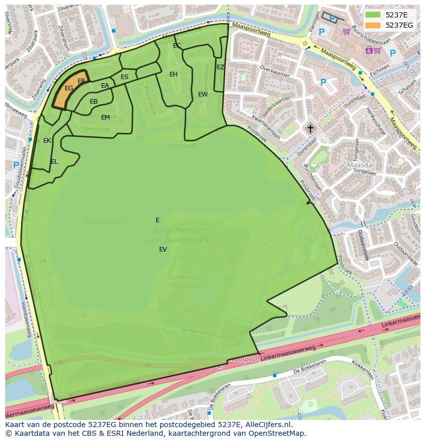 Afbeelding van het postcodegebied 5237 EG op de kaart.