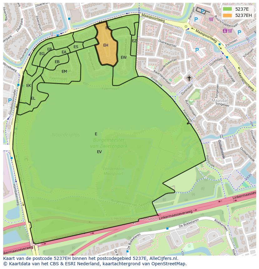 Afbeelding van het postcodegebied 5237 EH op de kaart.