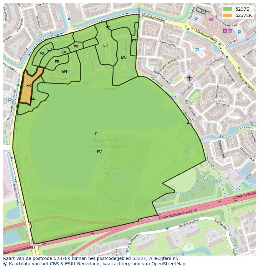 Afbeelding van het postcodegebied 5237 EK op de kaart.