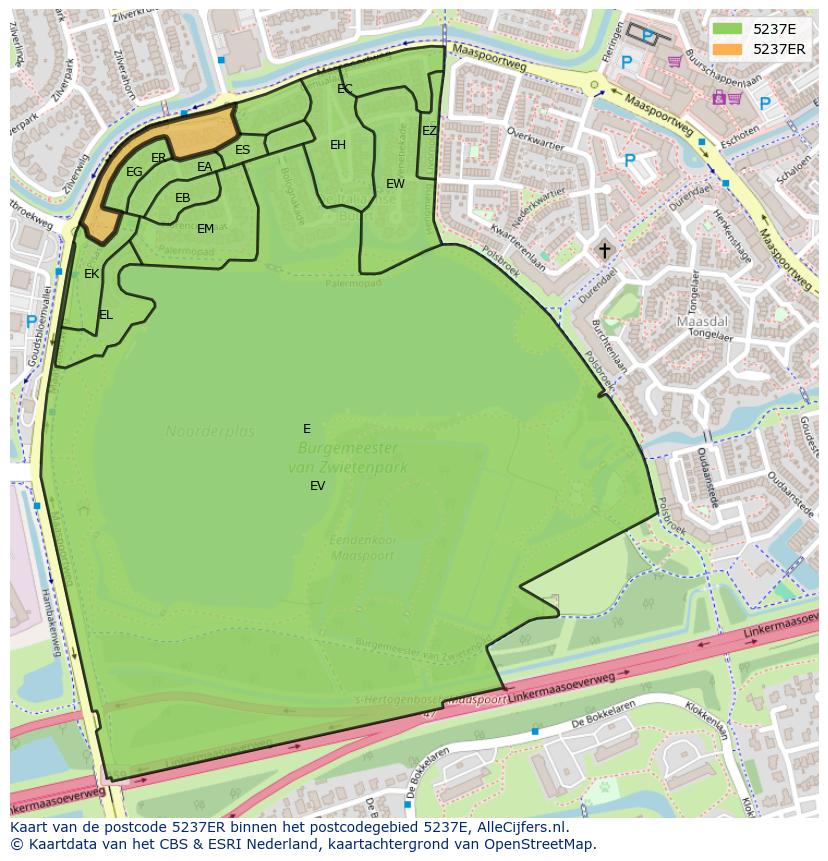 Afbeelding van het postcodegebied 5237 ER op de kaart.