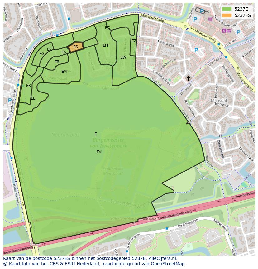 Afbeelding van het postcodegebied 5237 ES op de kaart.