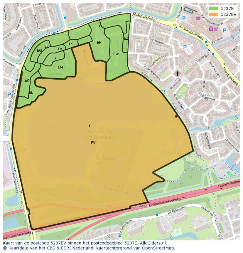 Afbeelding van het postcodegebied 5237 EV op de kaart.