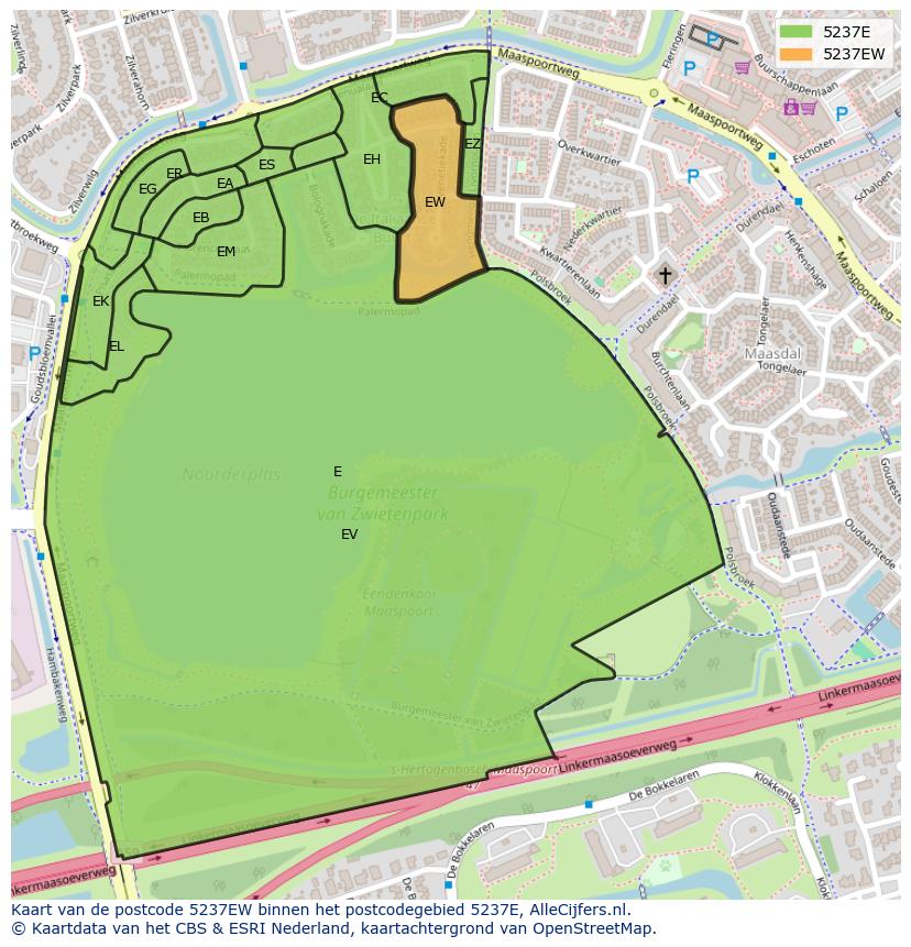 Afbeelding van het postcodegebied 5237 EW op de kaart.