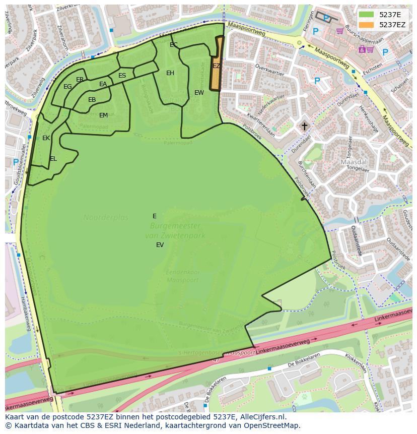 Afbeelding van het postcodegebied 5237 EZ op de kaart.