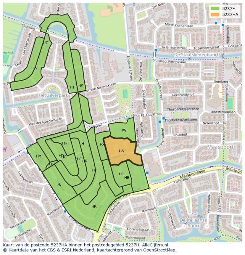 Afbeelding van het postcodegebied 5237 HA op de kaart.