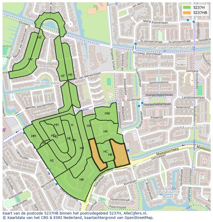 Afbeelding van het postcodegebied 5237 HB op de kaart.