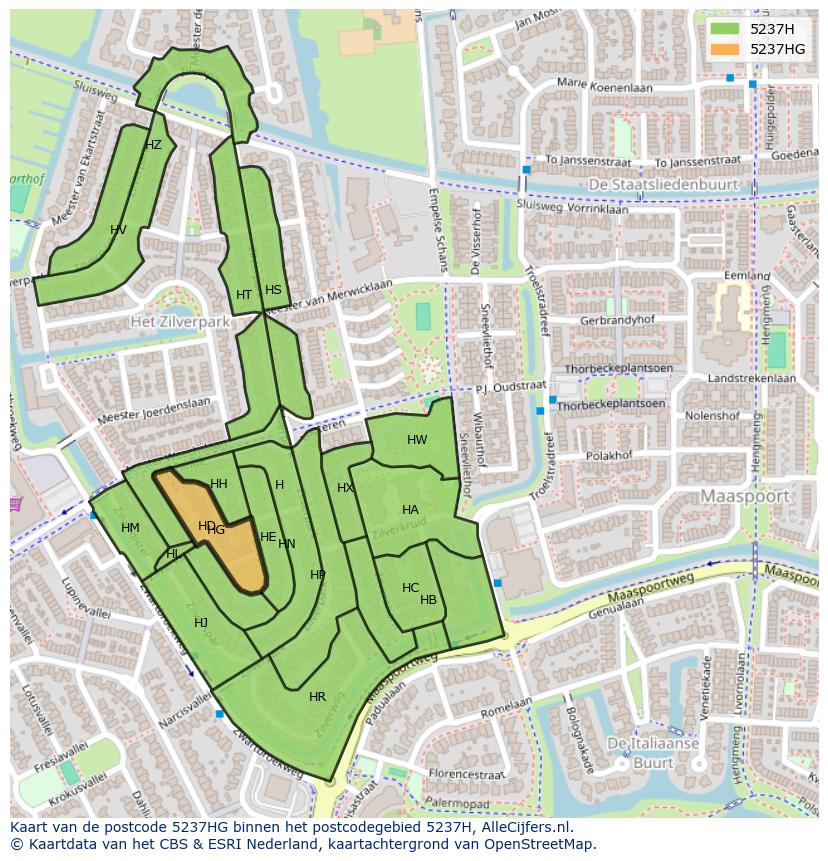 Afbeelding van het postcodegebied 5237 HG op de kaart.