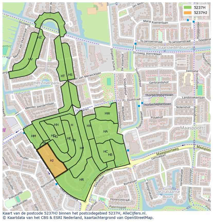Afbeelding van het postcodegebied 5237 HJ op de kaart.