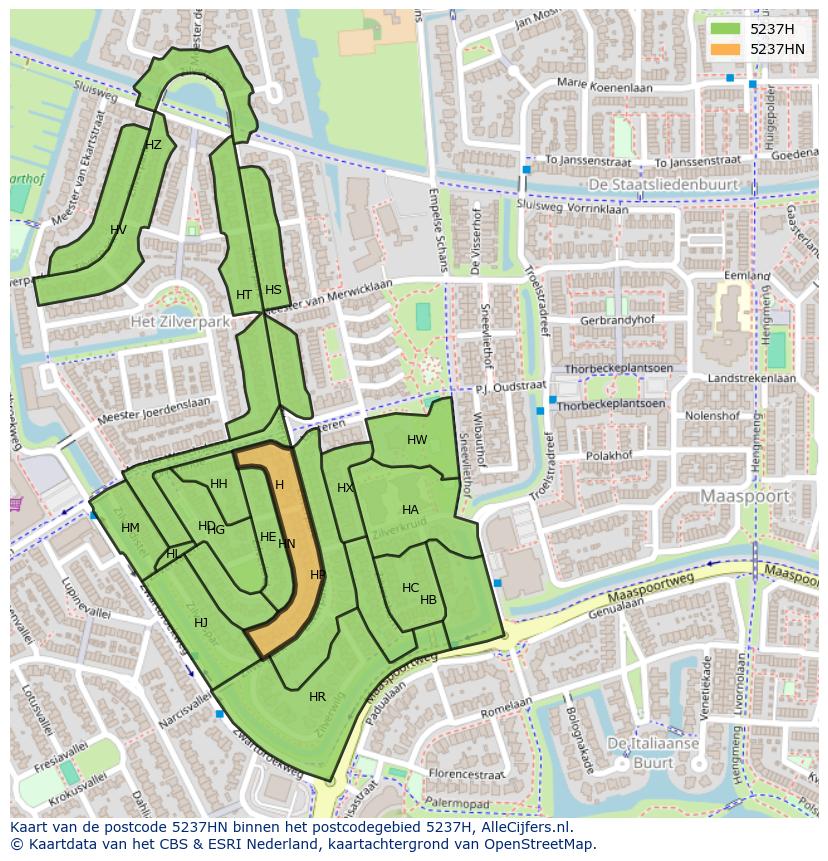 Afbeelding van het postcodegebied 5237 HN op de kaart.