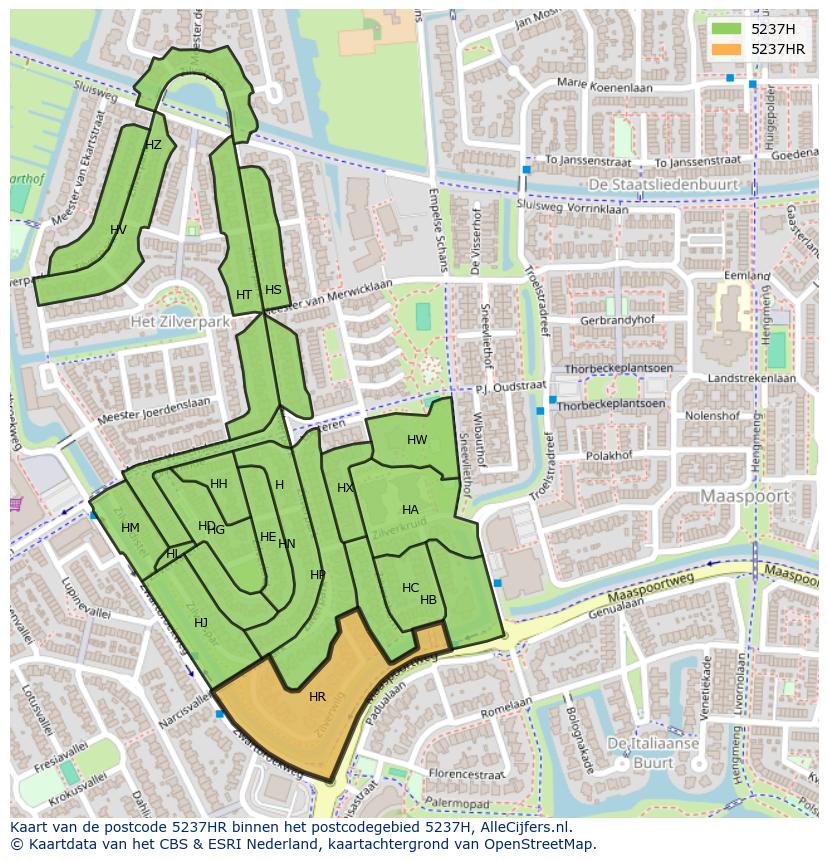 Afbeelding van het postcodegebied 5237 HR op de kaart.