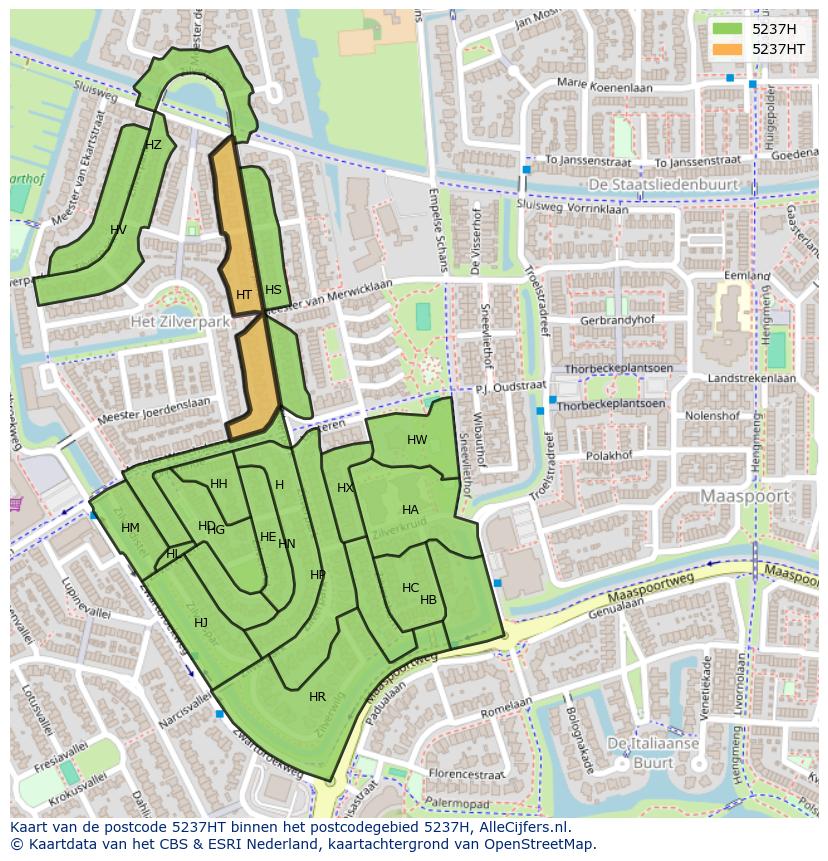 Afbeelding van het postcodegebied 5237 HT op de kaart.