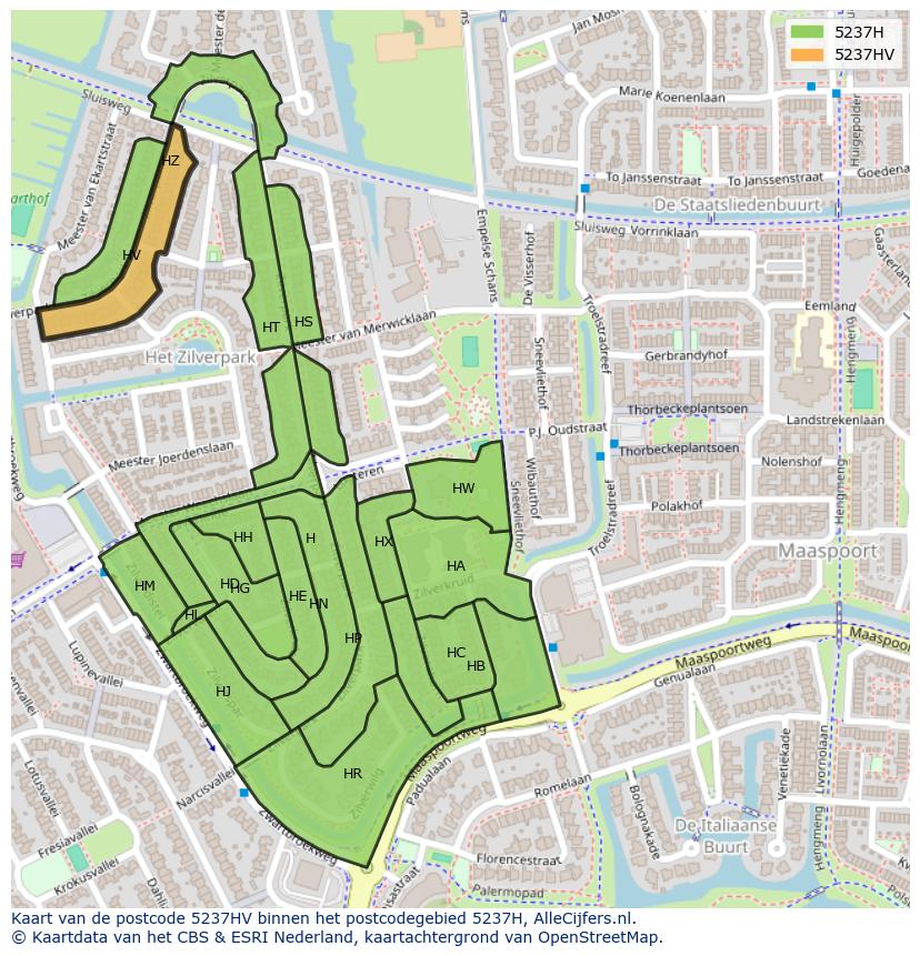 Afbeelding van het postcodegebied 5237 HV op de kaart.