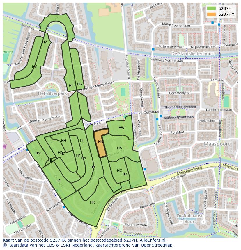 Afbeelding van het postcodegebied 5237 HX op de kaart.