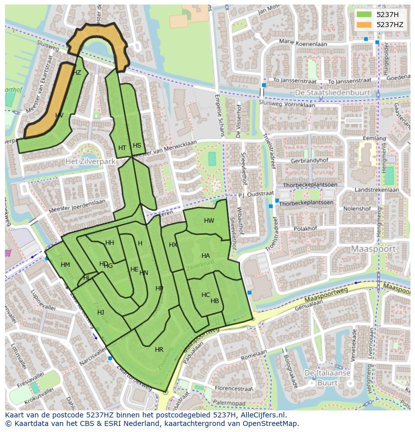 Afbeelding van het postcodegebied 5237 HZ op de kaart.