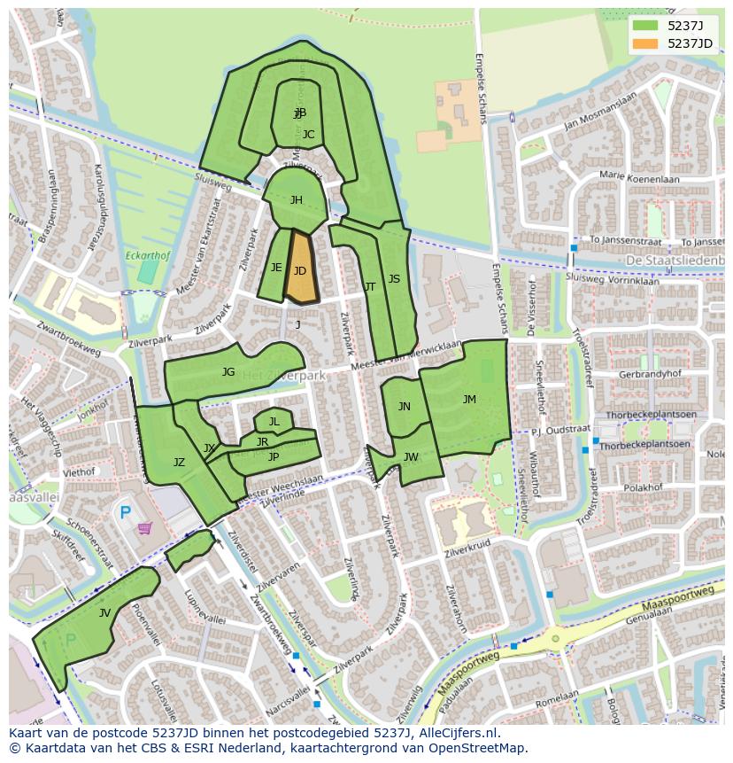 Afbeelding van het postcodegebied 5237 JD op de kaart.