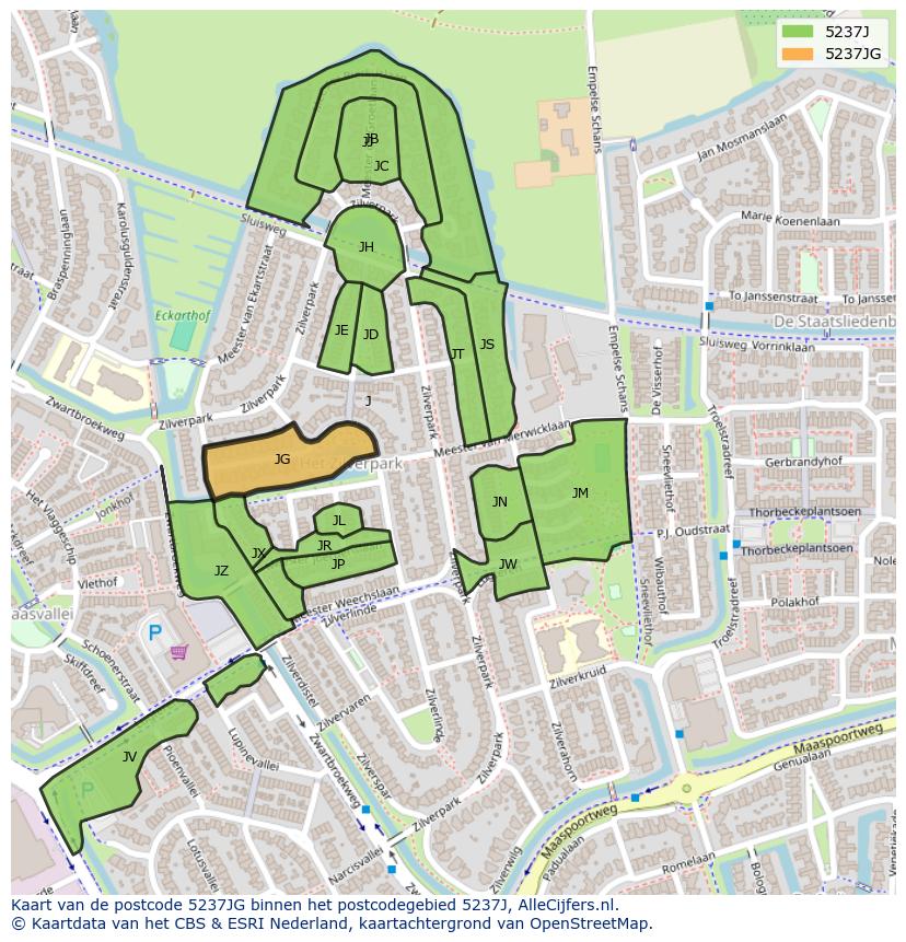 Afbeelding van het postcodegebied 5237 JG op de kaart.