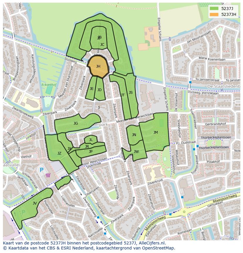 Afbeelding van het postcodegebied 5237 JH op de kaart.