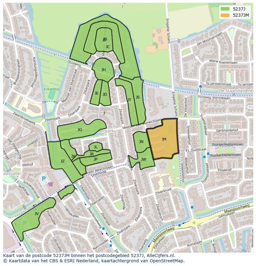 Afbeelding van het postcodegebied 5237 JM op de kaart.
