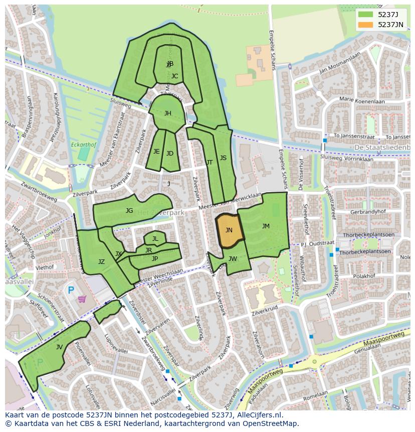 Afbeelding van het postcodegebied 5237 JN op de kaart.