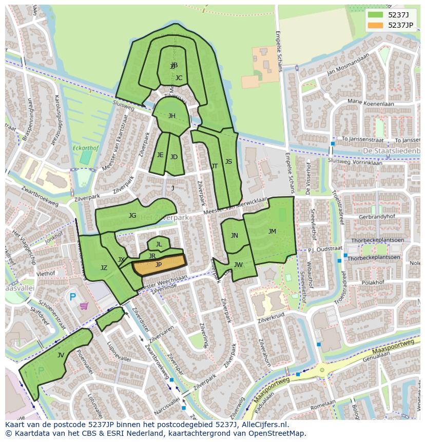 Afbeelding van het postcodegebied 5237 JP op de kaart.