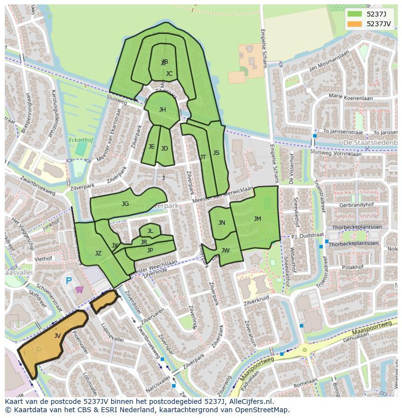 Afbeelding van het postcodegebied 5237 JV op de kaart.