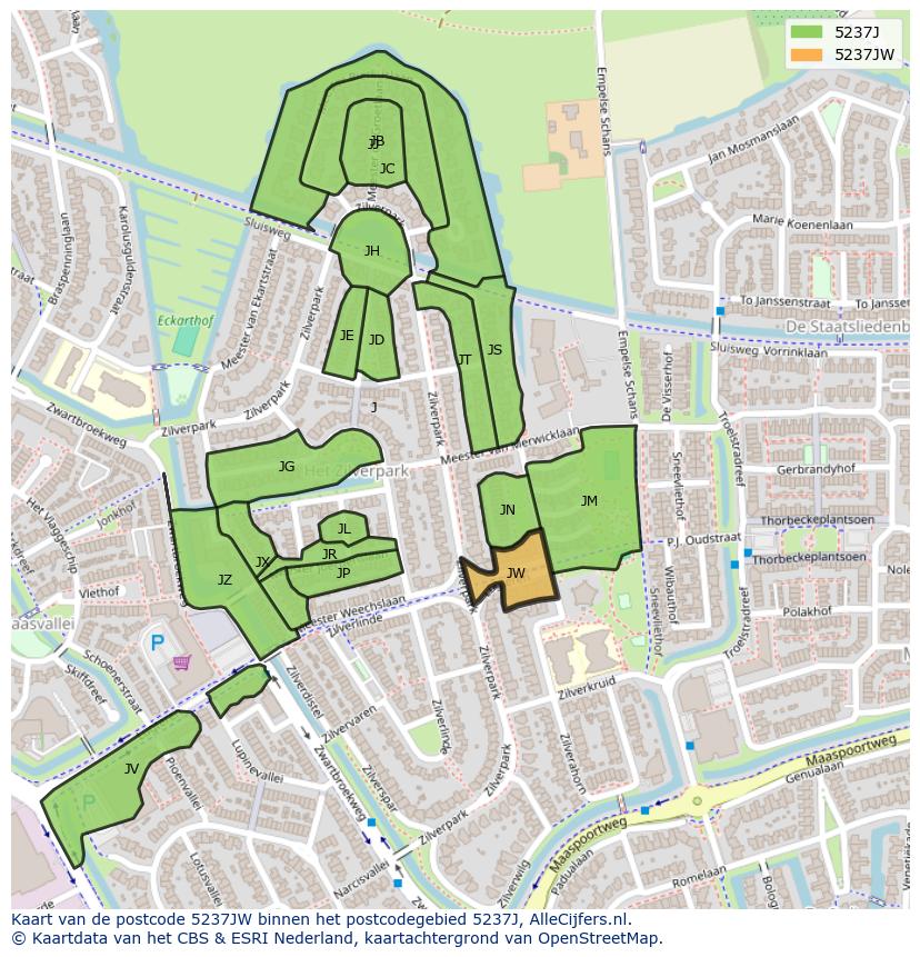 Afbeelding van het postcodegebied 5237 JW op de kaart.