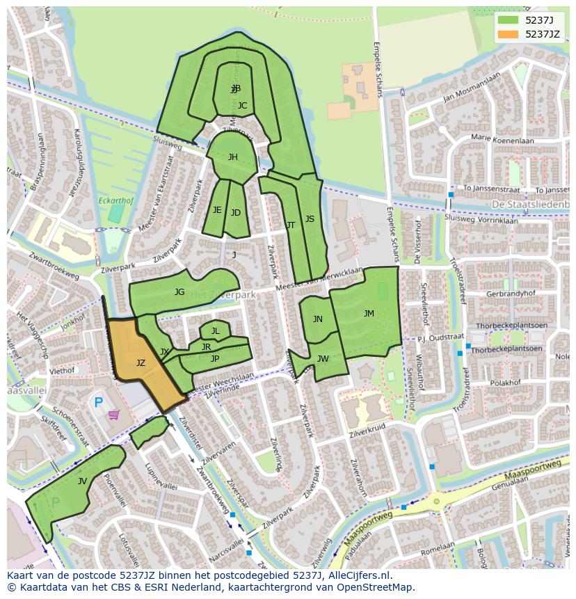 Afbeelding van het postcodegebied 5237 JZ op de kaart.