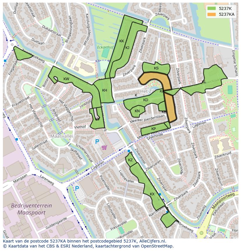 Afbeelding van het postcodegebied 5237 KA op de kaart.