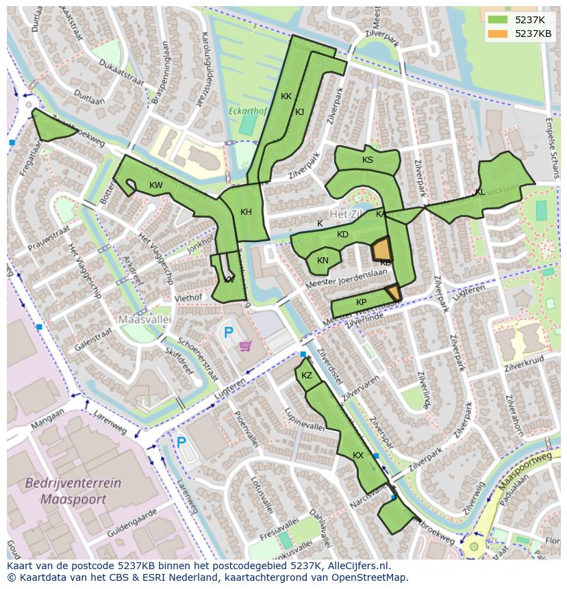 Afbeelding van het postcodegebied 5237 KB op de kaart.