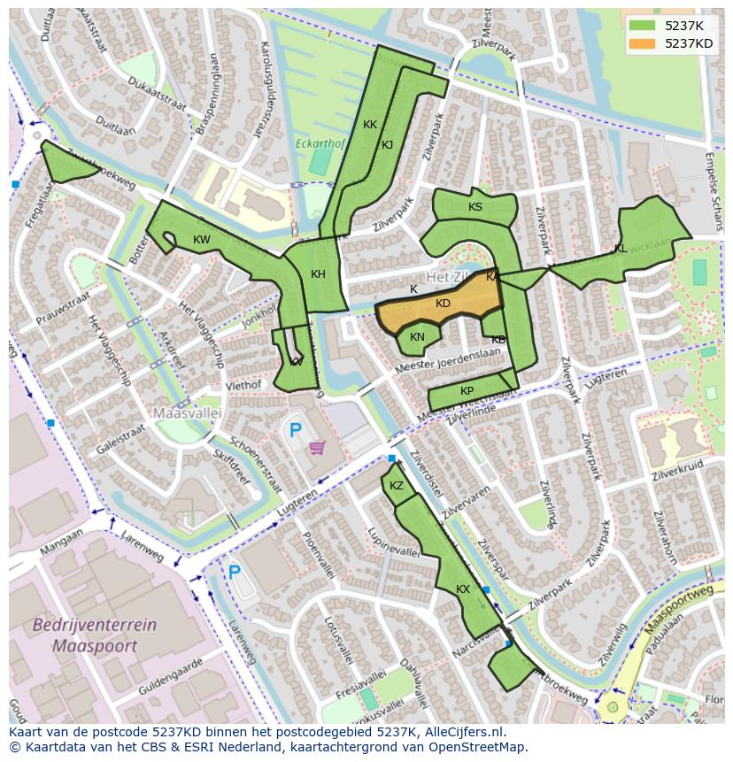Afbeelding van het postcodegebied 5237 KD op de kaart.
