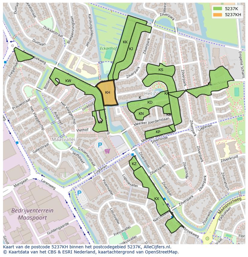 Afbeelding van het postcodegebied 5237 KH op de kaart.