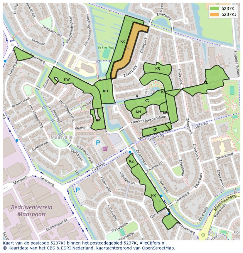Afbeelding van het postcodegebied 5237 KJ op de kaart.
