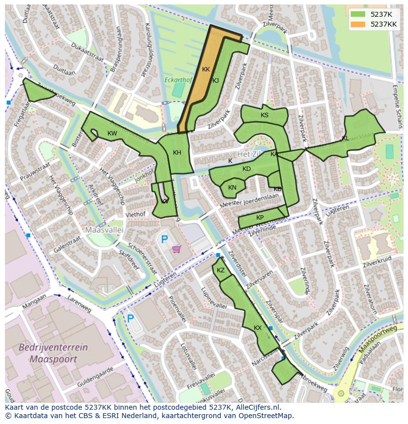 Afbeelding van het postcodegebied 5237 KK op de kaart.