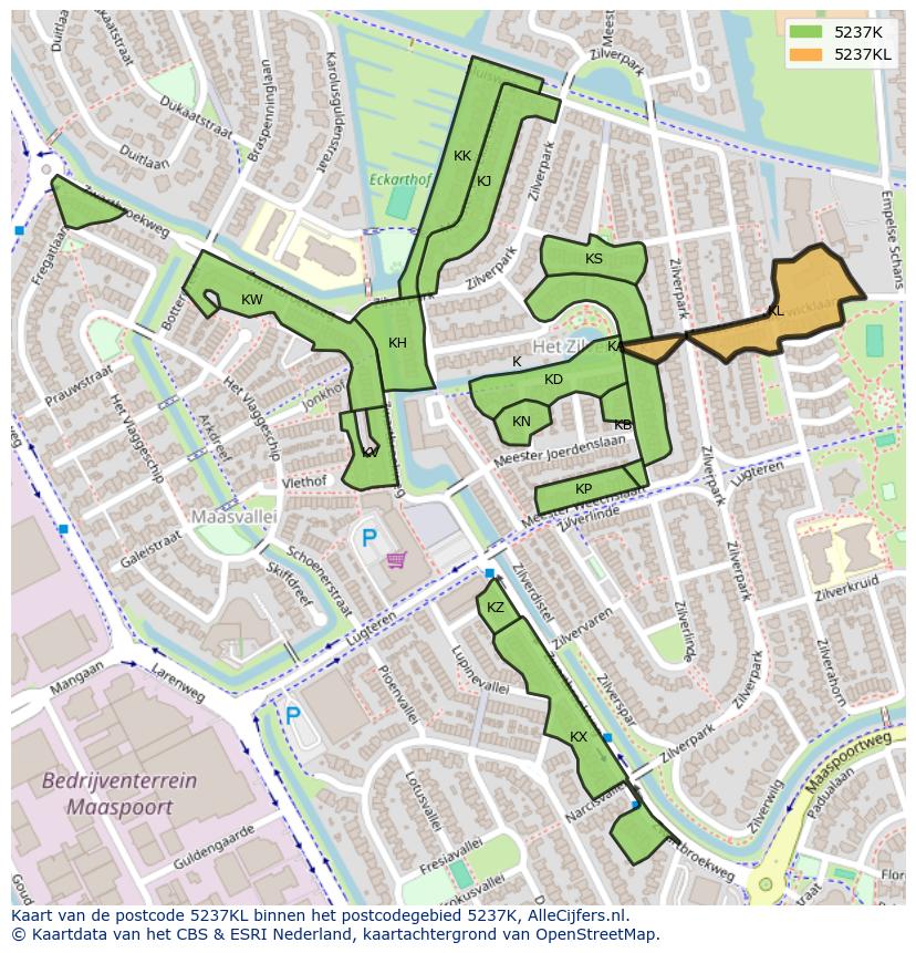Afbeelding van het postcodegebied 5237 KL op de kaart.