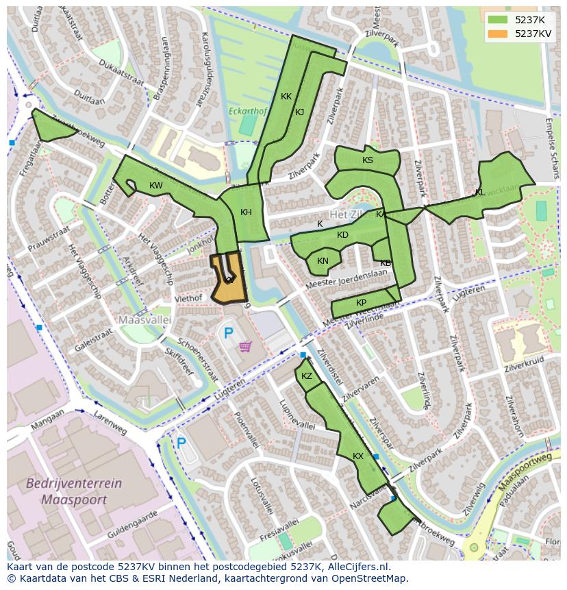 Afbeelding van het postcodegebied 5237 KV op de kaart.