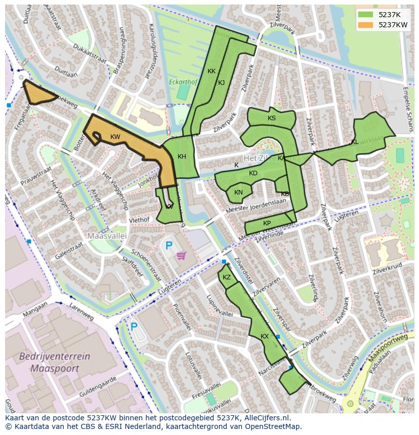 Afbeelding van het postcodegebied 5237 KW op de kaart.