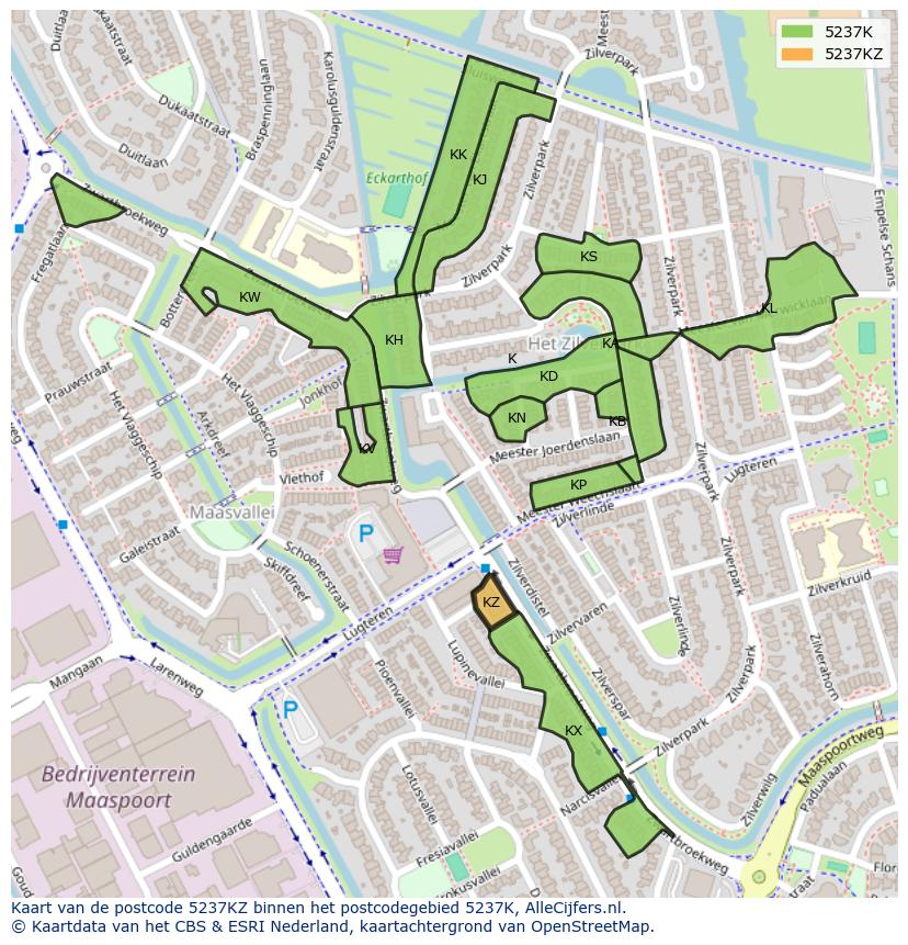 Afbeelding van het postcodegebied 5237 KZ op de kaart.