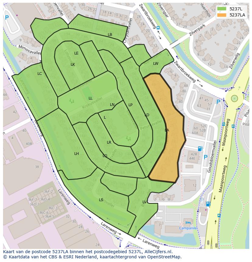 Afbeelding van het postcodegebied 5237 LA op de kaart.